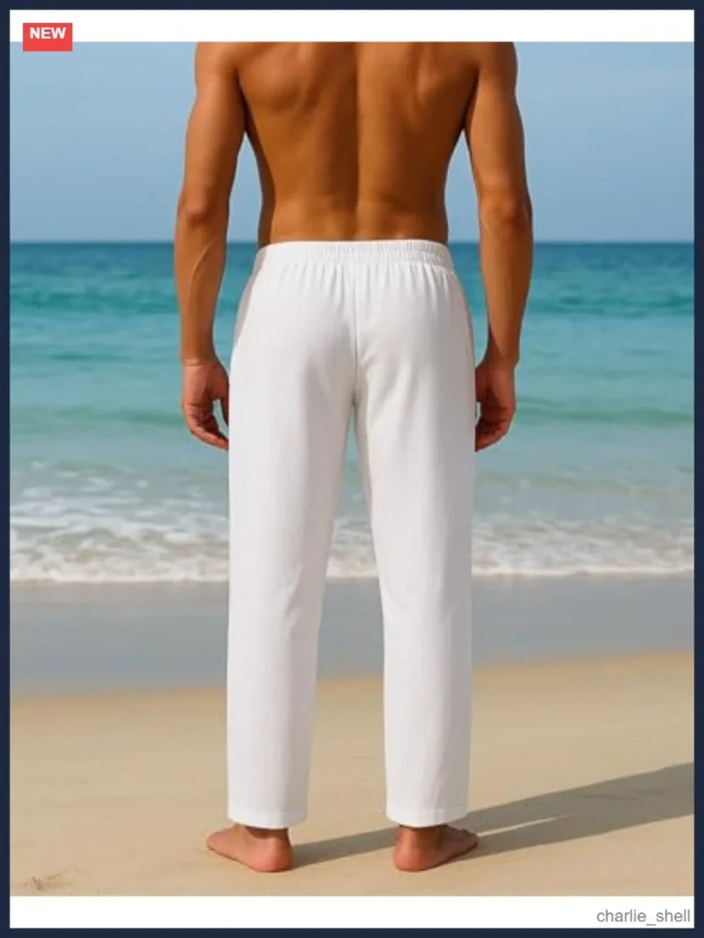 Mens Cotton Linen Pants Casual Drawstring Joggers with Pockets